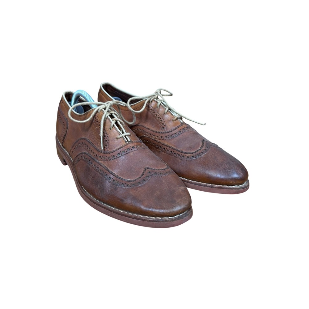 Cole Haan Wingtip Oxford Mens 9.5 Brown Leather Brogue Vibram Sole Dress Shoes